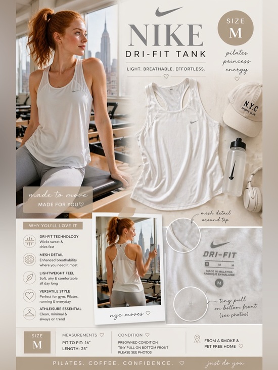 Nike Tops - Nike Dri-FIT White Mesh Tank Top Size M Athletic Workout Top